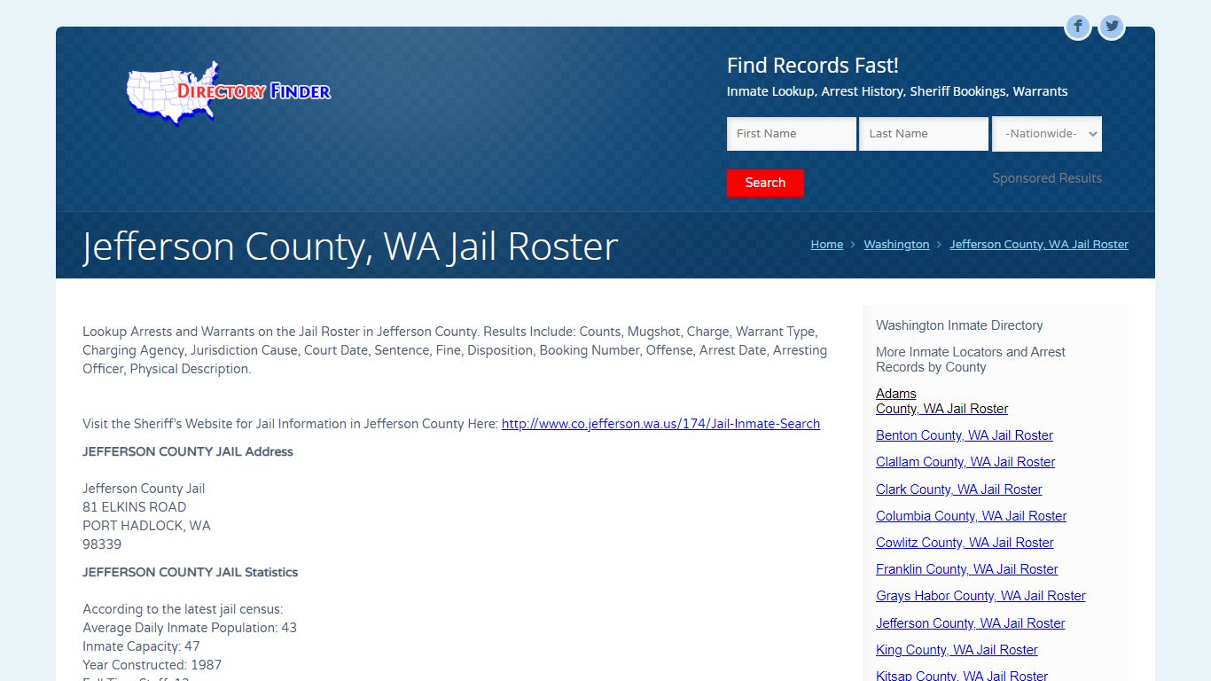 Jefferson County, WA Jail Roster | People Lookup